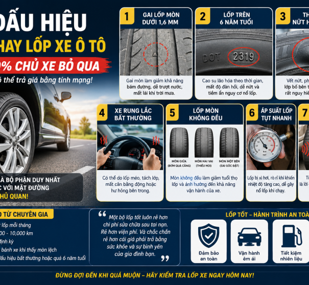 7 Dấu Hiệu Cần Thay Lốp Xe Ô Tô Mà 90% Chủ Xe Bỏ Qua – Sai Lầm Có Thể Trả Giá Bằng Tính Mạng